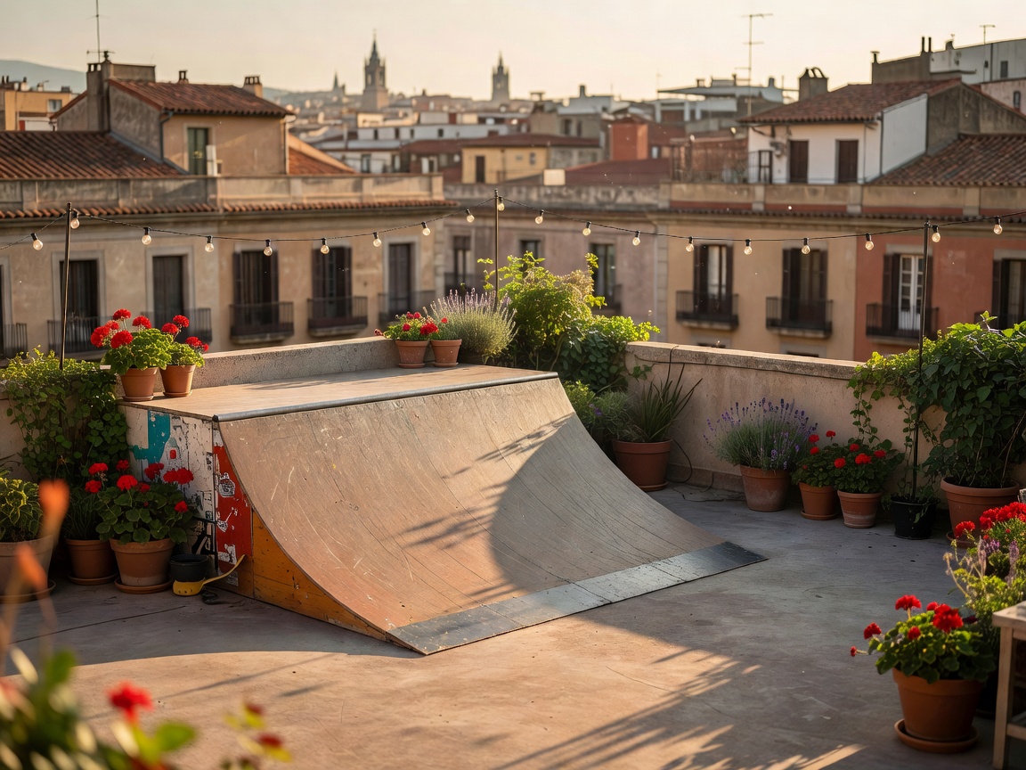 Sant Jordi Gracia hostel roof terrace and skateboard ramp
